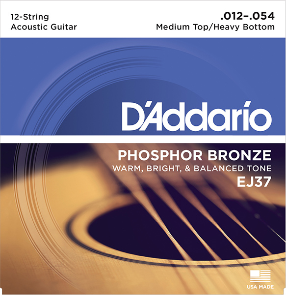 EJ37 Phosphor Bronze Комплект струн для 12-струнной гитары, ф/бр, M.Top/H.Bottom, 12-54, D'Addario