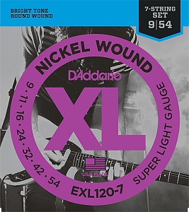 EXL120-7 XL NICKEL WOUND Комплект струн для 7-струнной электрогитары Super Light, 9-54, D`Addario