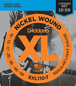 EXL110-7 XL NICKEL WOUND Струны для 7-струнной электрогитары Regular Light 7-string 10-59 D`Addario