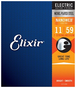12106 NANOWEB Комплект струн для 7-струнной электрогитары, Medium 11-59, Elixir