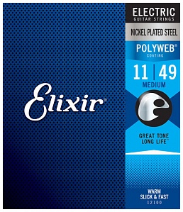 12100 POLYWEB Комплект струн для электрогитары, никелированная сталь, Medium, 11-49, Elixir