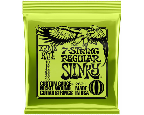 P02621 Комплект струн для 7-струнной электрогитары Nickel Wound Regular Slinky, 10-56, Ernie Ball 