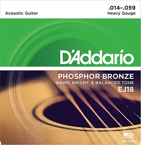 EJ18 Phosphor Bronze Комплект струн для акустической гитары, фосфорная бронза, 14-59, D'Addario