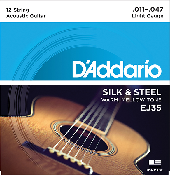 EJ35 SILK&STEEL Комплект струн для акустич. 12-струн. гитары, посеребр., сталь&шелк,11-47, D`Addario