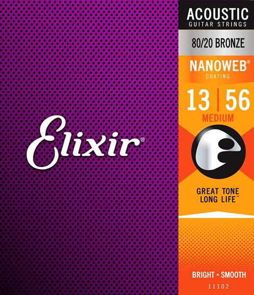 11102 NANOWEB Струны для акустической гитары, Medium, бронза 80/20, 13-56, Elixir