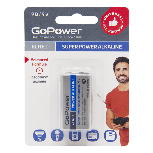 00-00017863 Super Power Alkaline  Элемент питания Крона 6LR61 9В, щелочной, GoPower