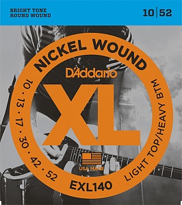 EXL140 XL NICKEL WOUND Струны для электро-гитары Light Top/Heavy Bottom 10-52 D`Addario