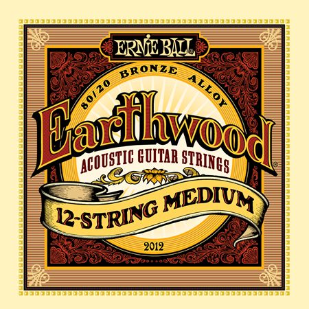 P02012 Earthwood Medium Комплект струн для 12-струнной акустической гитары, бронза, 11-52,Ernie Ball