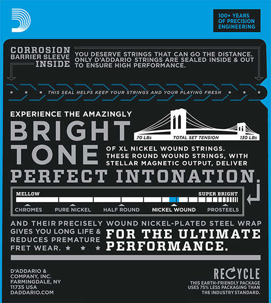 EXL117XL NICKEL WOUND Комплект струн для электрогитары Meduim Top/Extra Heavy Bottom 11-56 D`Addario
