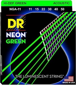 NGA-11 Neon Green Комплект струн для акустической гитары, фосфорная бронза, с покрытием, 11-50, DR