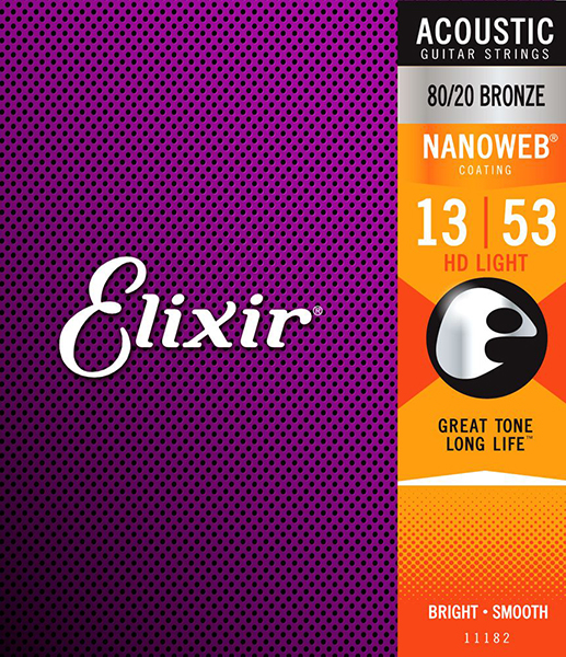 11182 NANOWEB Струны для акустической гитары, HD Light, бронза 80/20, 13-53, Elixir
