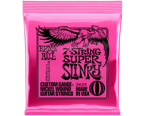 P02623 Комплект струн для 7-струнной электрогитары Nickel Wound Super Slinky, 9-52, Ernie Ball 