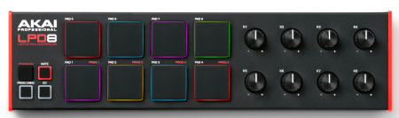 LPD8 MK2 MIDI-контроллер, 8 чувствительных пэдов, 8 регуляторов Q-Link. AKAI PRO