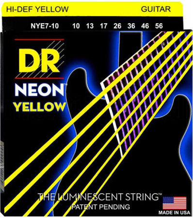 NYE7-10 Neon Yellow Комплект струн для 7-струнной электрогитары, никелированные, с покр., 10-56. DR