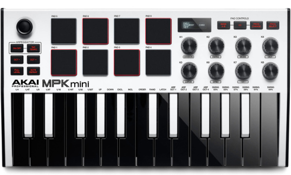 MPK MINI MK3 WHITE миди-клавиатура с уменьшенными клавишами, AKAI PRO