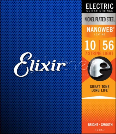 12057 NANOWEB Комплект струн для 7-струнной электрогитары, Light 10-56, Elixir