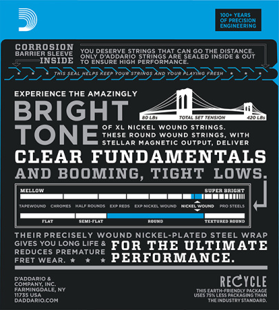 EXL220 XL NICKEL WOUND Струны для бас-гитары Long Super Light 40-95 D`Addario