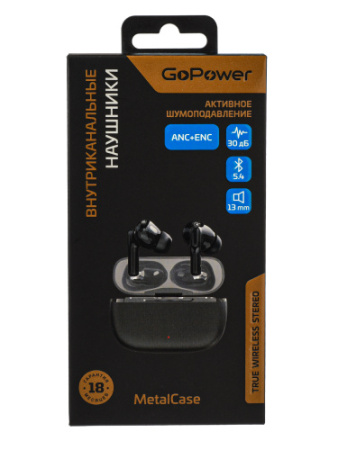 00-00035194 MetalCase Наушники внутриканальные, bluetooth 5.4 с микр. ANC+ENC, графит, GoPower