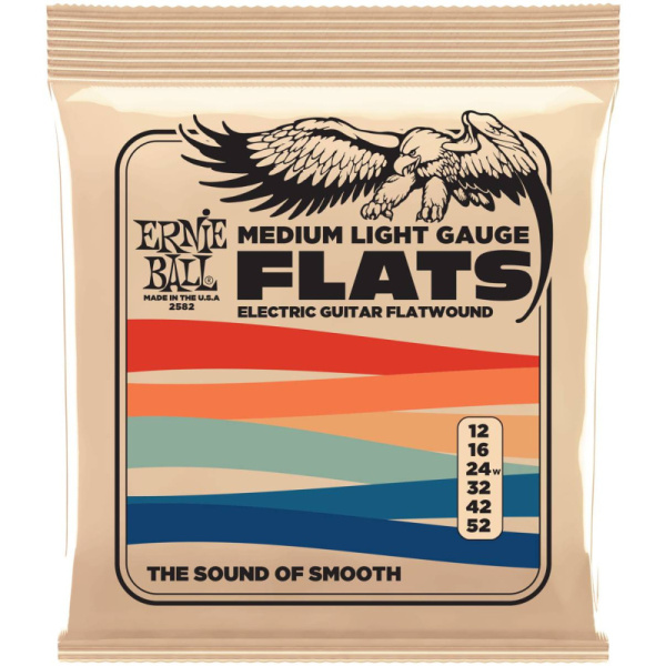 P02582 Medium Light Flatwound Комплект струн для электрогитары, 12-52, Ernie Ball