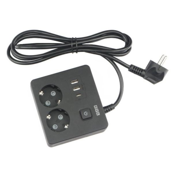 PC-1B-2M PowerCube Удлинитель, 2 розетки, 3 USB-порта, Электрическая мануфактура