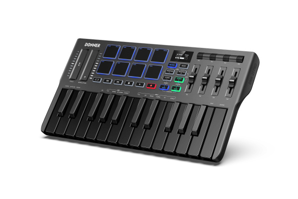 DMK-25 Pro MIDI-Клавиатура USB, с уменьшенными клавишами, 25 клавиш, 8 пэдов, 4 фейдера, DONNER