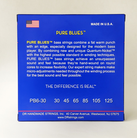 PB6-30 Pure Blues Комплект струн для бас-гитары для 6-струнной бас-гитары, никель, 30-125, DR