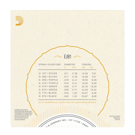 EJ81 Комплект струн для ирландского бузуки, фосфорная бронза, 11-40, D'Addario