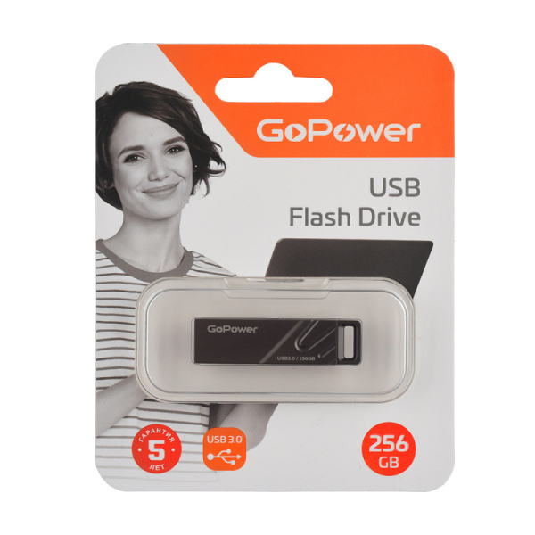 00-00027356 Titan Флеш-накопитель 256GB USB3.0, металл, черный графит, GoPower