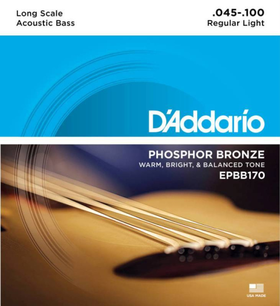 EPBB170 Phosphor Bronze Комплект струн для акустической бас-гитары, ф/бр, Long Sc, 45-100, D'Addario