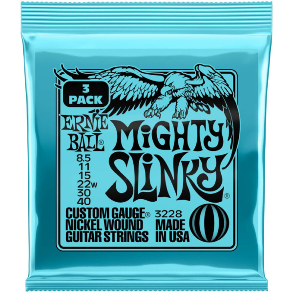 P03228 Mighty Slinky Nickel Wound Набор из 3х комплектов струн для электрогитары, 8.5-40, Ernie Ball