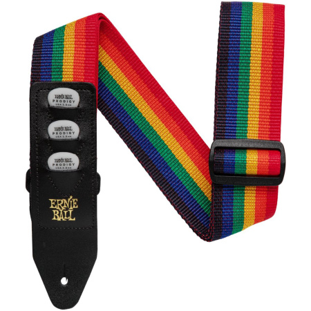 P04188 PICKHOLDER RAINBOW Ремень для гитары, полипропилен, кожаные наконечники. ERNIE BALL