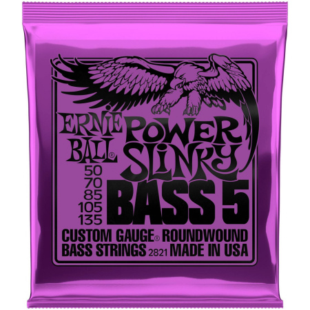 2821 Nickel Wound Bass Power Slinky Комплект струн для 5-струнной бас-гитары (50-135).  Ernie Ball 