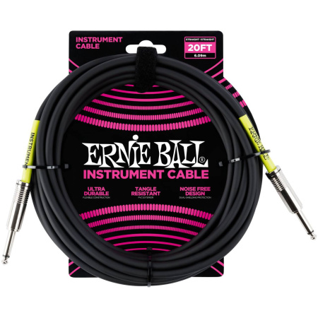 P06046 Кабель инструментальныйс прямыми джеками, 6 метров, черный. Ernie Ball