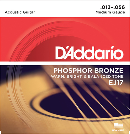EJ17 PHOSPHOR BRONZE Струны для акустической гитары фосфорная бронза Medium 13-56 D`Addario