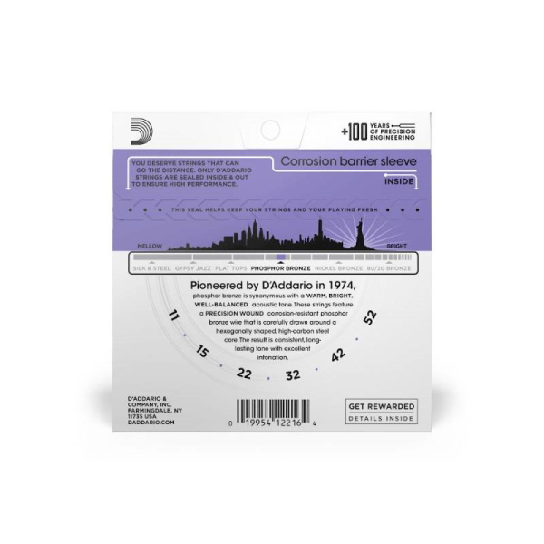 EJ26 Phosphor Bronze Струны для акустической гитары, Custom Light, 11-52, , D'Addario