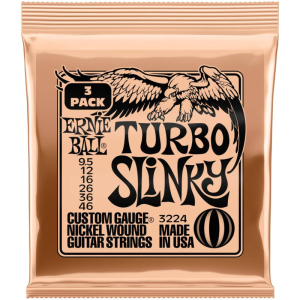 P03224 Nickel Wound Turbo Slinky Набор из 3х комплектов струн для электрогитары, 9,5-46, Ernie Ball
