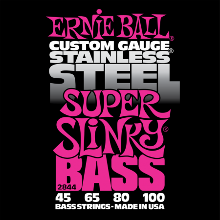 2844 струны для бас-гитары Stainless Steel Bass Super Slinky (45-65-80-100). Ernie Ball