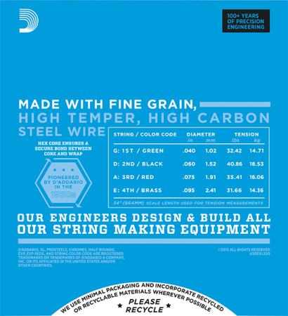 EXL220 XL NICKEL WOUND Струны для бас-гитары Long Super Light 40-95 D`Addario