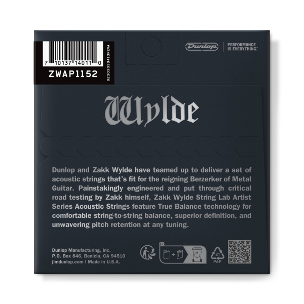 ZWAP1152 Zakk Wylde Комплект струн для акустической гитары, 11-52, Dunlop