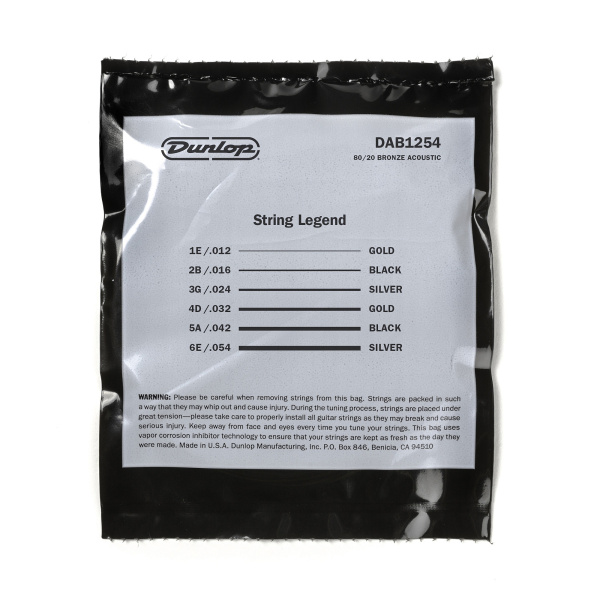 DAB1254 Комплект струн для акустической гитары, бронза 80/20, Light, 12-54, Dunlop