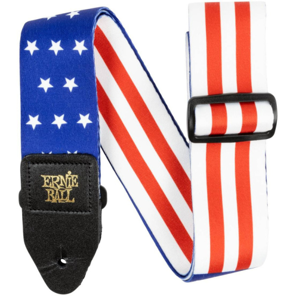 P05631 гитарный/бас ремень Stars and Stripes Jacquard, полипропилен, кожаные нашивки. Ernie Ball