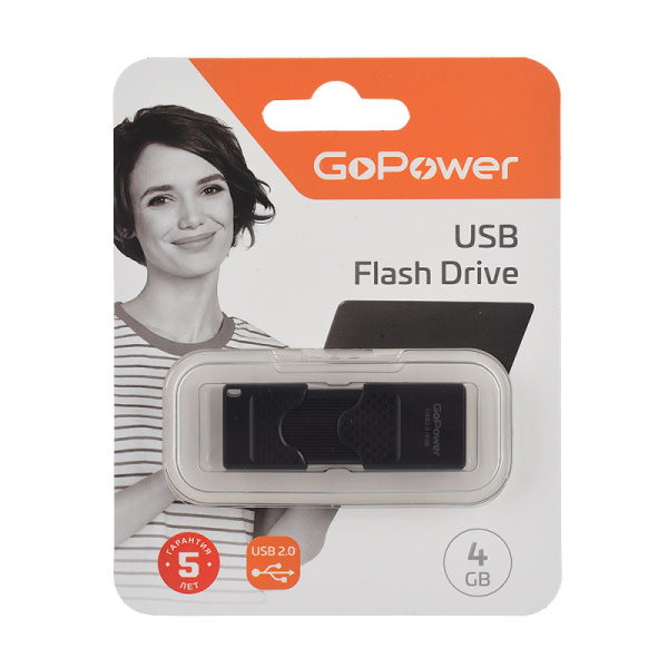 00-00025961 Slider Флеш-накопитель 4GB USB2.0, пластик, черный матовый, GoPower
