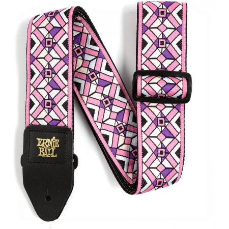 P04658 Kaleidoscope Pink Ремень для гитары, полипропилен, кожаные наконечники. ERNIE BALL