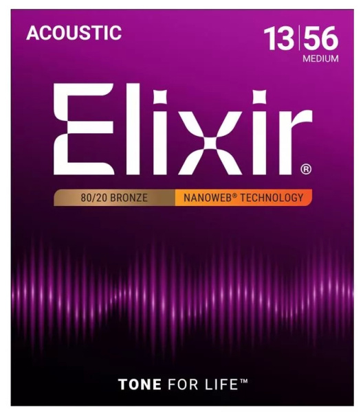 11102 NANOWEB Струны для акустической гитары, Medium, бронза 80/20, 13-56, Elixir