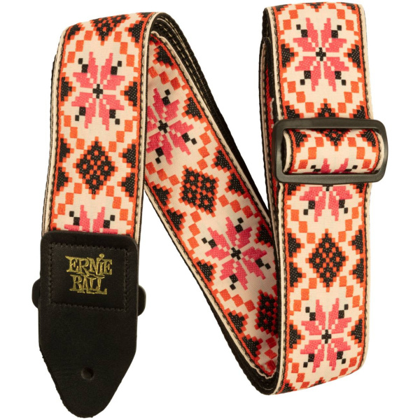 P05337 гитарный ремень Cinnamon Needlepoint Jacquard, полипропилен, кожаные нашивки. ERNIE BALL