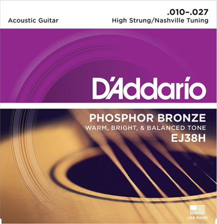 EJ38H Phosphor Bronze Дополнительные высокие струны для 12стр гитары, High Strung/Nashvil, 10-27, D'