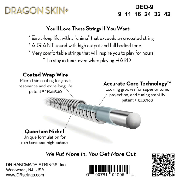 DEQ-9 DRAGON SKIN+™ Комплект струн для электрогитары, 9-42, DR