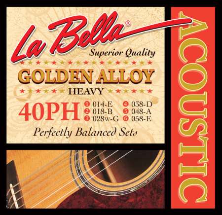 40PH HEAVY Струны для акустической гитары. "золотая бронза" La Bella
