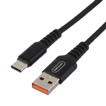 00-00022791 Кабель GP02T USB (m)-Type-C (m) 1.0м 2.4A, нейлон, черный, GoPower