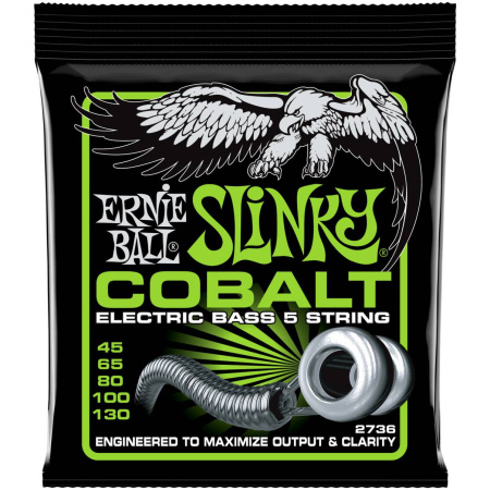 P02736 Cobalt Bass Slinky Комплект струн для 5-струнной бас-гитары, (45-130), Ernie Ball